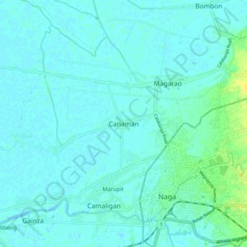 Mapa topográfico Canaman, altitude, relevo