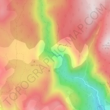 Mapa topográfico Source captée des Sourcets, altitude, relevo