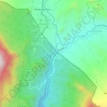 Mapa topográfico Tontonan, altitude, relevo