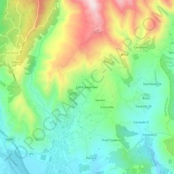 Mapa topográfico Cafoli Superiore, altitude, relevo
