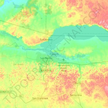 Mapa topográfico Flores, altitude, relevo