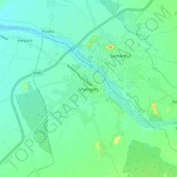 Mapa topográfico Sheoganj, altitude, relevo