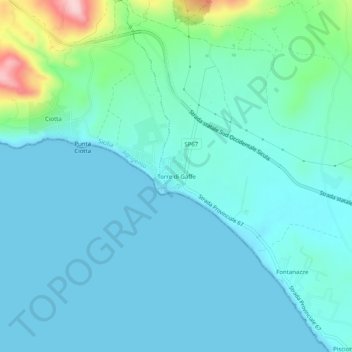 Mapa topográfico Torre di Gaffe, altitude, relevo