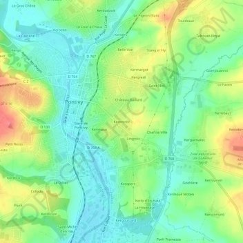 Mapa topográfico Kerentrée, altitude, relevo