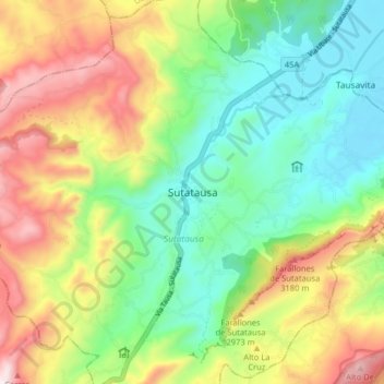 Mapa topográfico Sutatausa, altitude, relevo