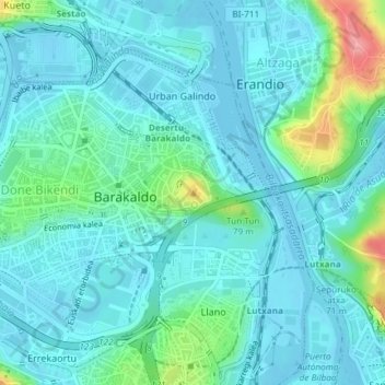 Mapa topográfico Rontegi, altitude, relevo