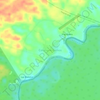 Mapa topográfico Colonia Angamos, altitude, relevo