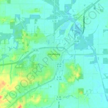 Mapa topográfico Harrisburg, altitude, relevo