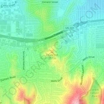 Mapa topográfico Chalk Hill, altitude, relevo