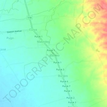 Mapa topográfico Purok 2, altitude, relevo