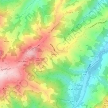 Mapa topográfico Rodiano, altitude, relevo