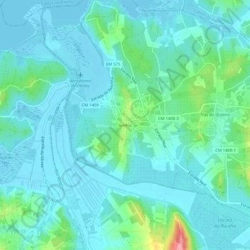 Mapa topográfico Arelho, altitude, relevo