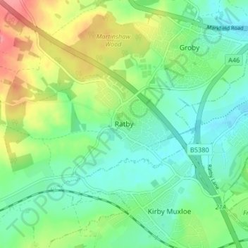 Mapa topográfico Ratby, altitude, relevo
