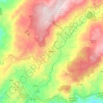 Mapa topográfico Baião, altitude, relevo
