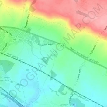 Mapa topográfico East Lenham, altitude, relevo