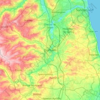 Mapa topográfico Durham, altitude, relevo