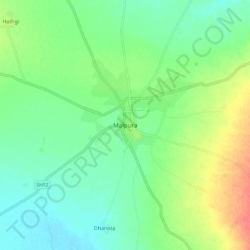 Mapa topográfico Malpura, altitude, relevo