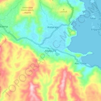Mapa topográfico Abepura, altitude, relevo
