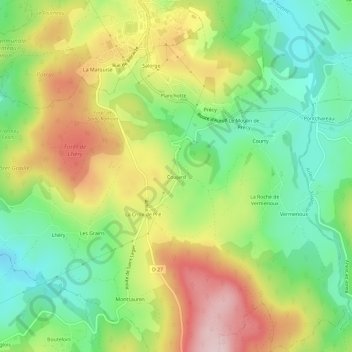 Mapa topográfico Coujard, altitude, relevo