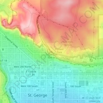 Mapa topográfico Sugarloaf, altitude, relevo