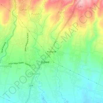 Mapa topográfico Kedopok, altitude, relevo