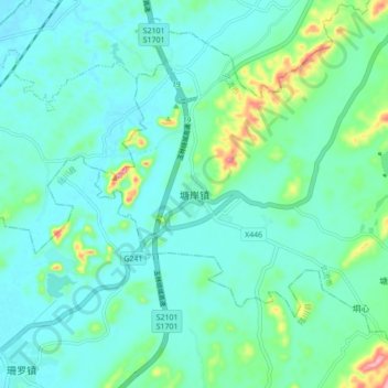 Mapa topográfico 塘岸镇, altitude, relevo