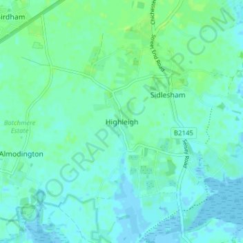 Mapa topográfico Highleigh, altitude, relevo