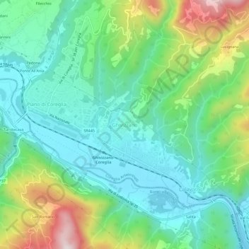 Mapa topográfico Ghivizzano, altitude, relevo