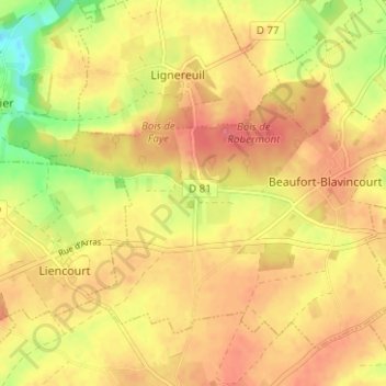 Mapa topográfico Blavincourt, altitude, relevo
