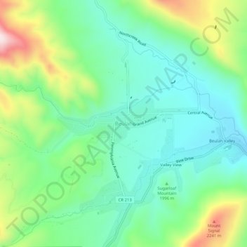 Mapa topográfico Beulah, altitude, relevo