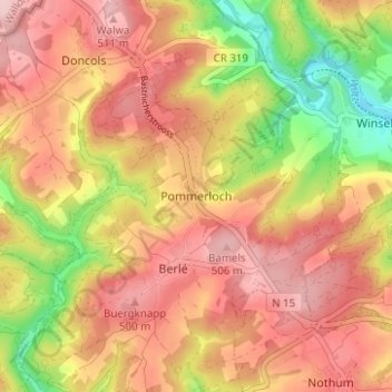 Mapa topográfico Pommerloch, altitude, relevo