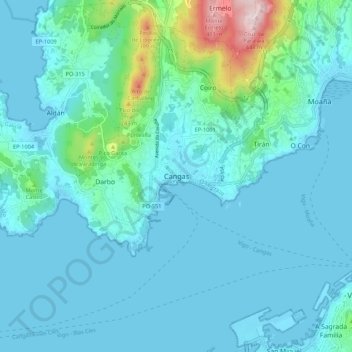 Mapa topográfico Cangas, altitude, relevo