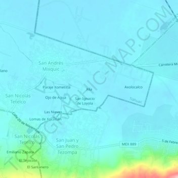 Mapa topográfico Xila, altitude, relevo
