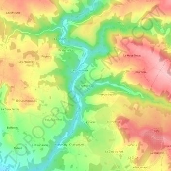 Mapa topográfico Marcou, altitude, relevo