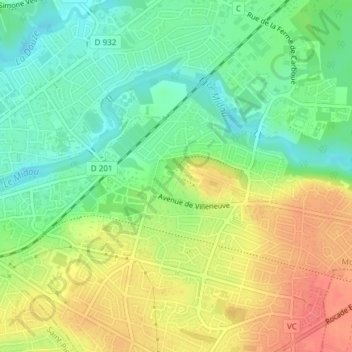 Mapa topográfico Nahuques, altitude, relevo