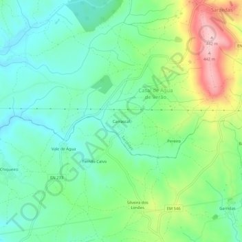 Mapa topográfico Carrascal, altitude, relevo