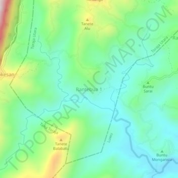 Mapa topográfico Rantebua 1, altitude, relevo