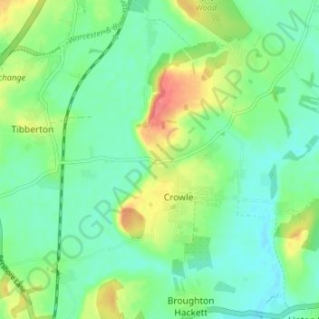 Mapa topográfico Crowle Green, altitude, relevo