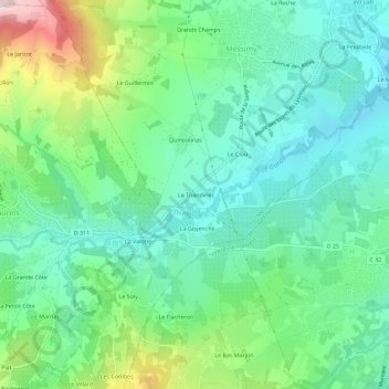 Mapa topográfico La Triandine, altitude, relevo