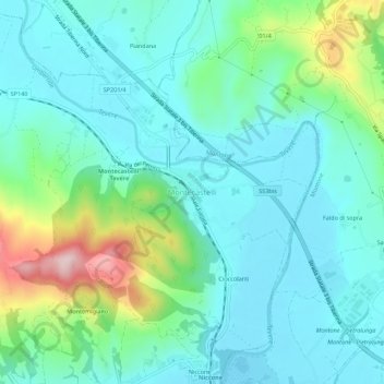Mapa topográfico Montecastelli, altitude, relevo