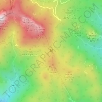 Mapa topográfico Faggio dei Tre Comuni, altitude, relevo