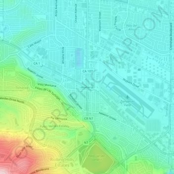 Mapa topográfico Walteria, altitude, relevo