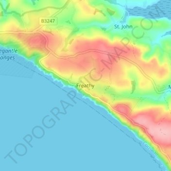Mapa topográfico Freathy, altitude, relevo