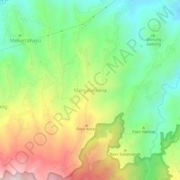 Mapa topográfico Margalaksana, altitude, relevo