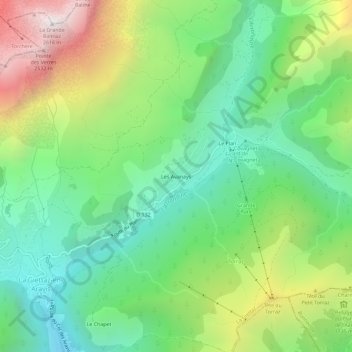 Mapa topográfico Les Avanays, altitude, relevo