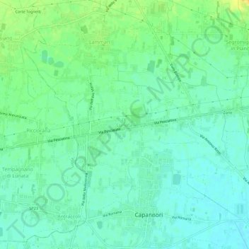 Mapa topográfico Lunata, altitude, relevo