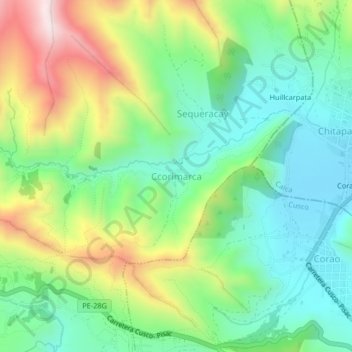 Mapa topográfico Ccorimarca, altitude, relevo