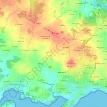 Mapa topográfico Langat, altitude, relevo