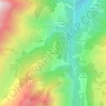 Mapa topográfico La Flachère, altitude, relevo
