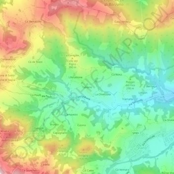 Mapa topográfico Tabiano, altitude, relevo